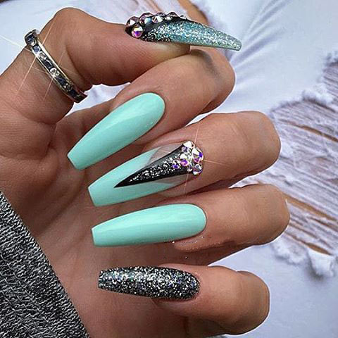 sparkling；Pointed；matte；acrylic；long；glitter；jewels