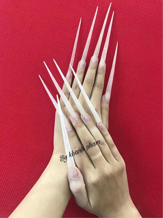Long pointed nails; Extra long nails; Nail art; Long nail art; Sharp nails