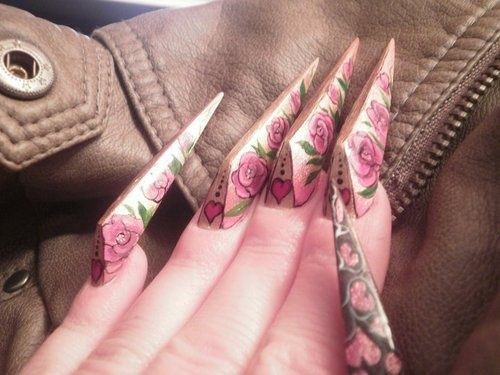 Long pointed nails; Extra long nails; Nail art; Long nail art; Sharp nails