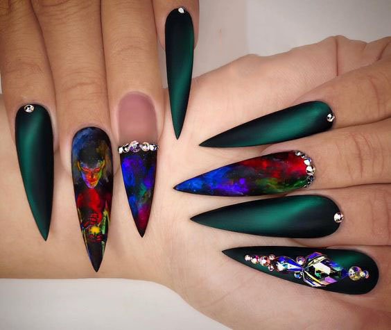 sparkling；Pointed；matte；acrylic；long；glitter；jewels