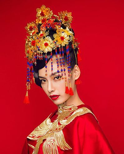 Chinese Bride; Hair Style; Matching; Hair Accessories; Tradition Hair Style; Ancient Hair Style; Weddings Hair Style; Red Hair Style; Accessories