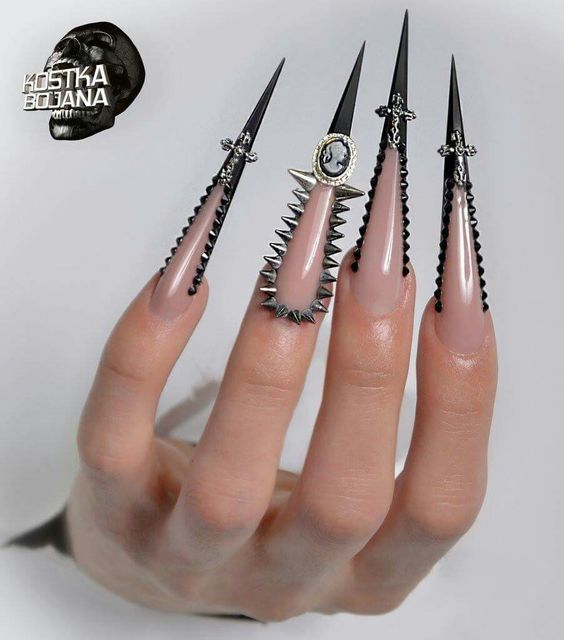 Long pointed nails; Extra long nails; Nail art; Long nail art; Sharp nails