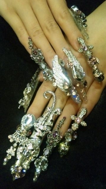 Long pointed nails; Extra long nails; Nail art; Long nail art; Sharp nails