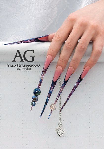 Long pointed nails; Extra long nails; Nail art; Long nail art; Sharp nails