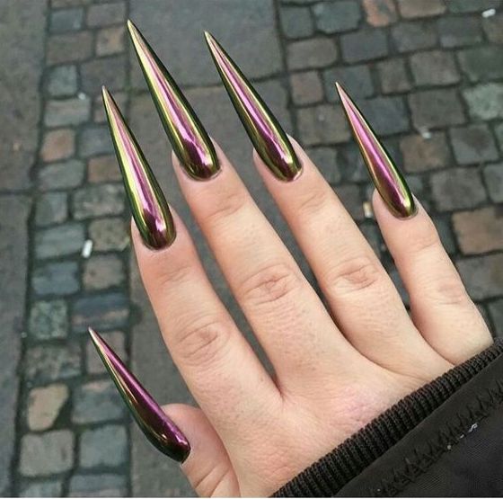 Long pointed nails; Extra long nails; Nail art; Long nail art; Sharp nails