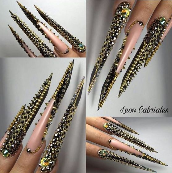 Long pointed nails; Extra long nails; Nail art; Long nail art; Sharp nails