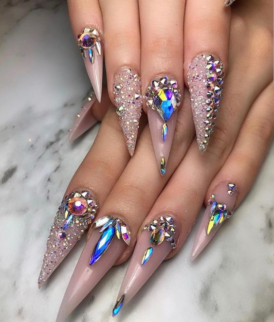 sparkling；Pointed；matte；acrylic；long；glitter；jewels