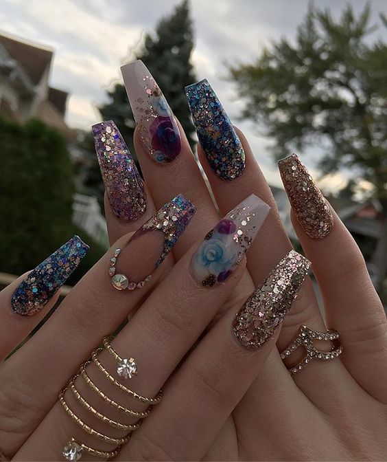 sparkling；Pointed；matte；acrylic；long；glitter；jewels