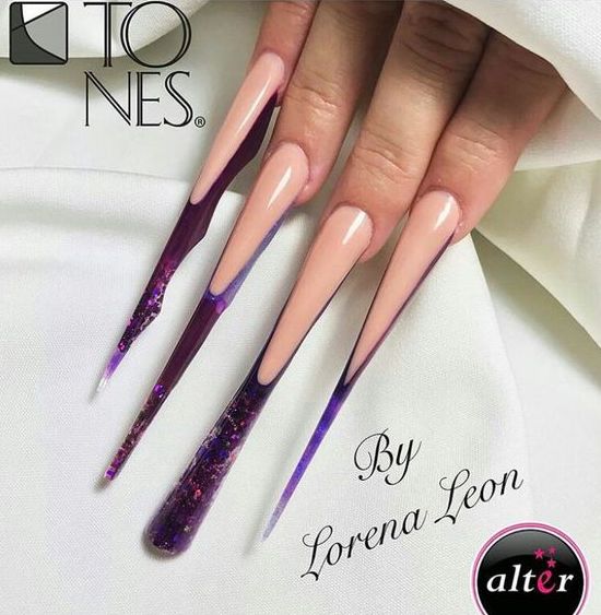 Long pointed nails; Extra long nails; Nail art; Long nail art; Sharp nails