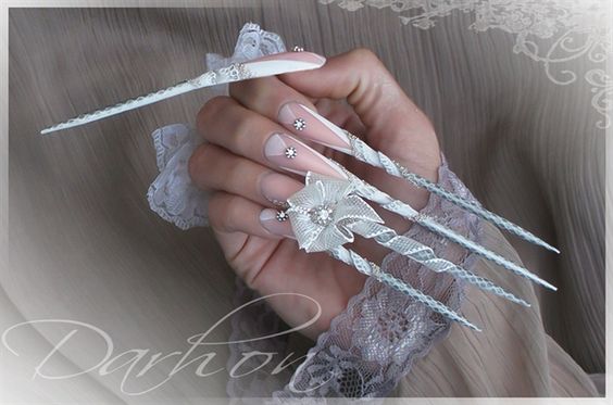 Long pointed nails; Extra long nails; Nail art; Long nail art; Sharp nails