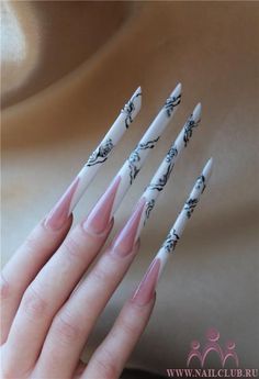 Long pointed nails; Extra long nails; Nail art; Long nail art; Sharp nails