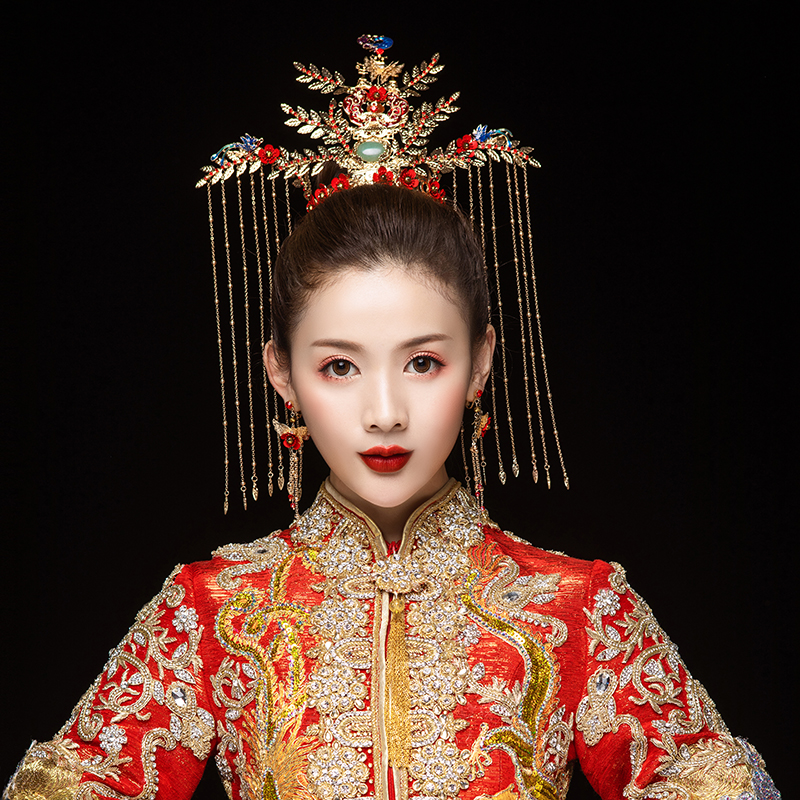 Chinese Bride; Hair Style; Matching; Hair Accessories; Tradition Hair Style; Ancient Hair Style; Weddings Hair Style; Red Hair Style; Accessories