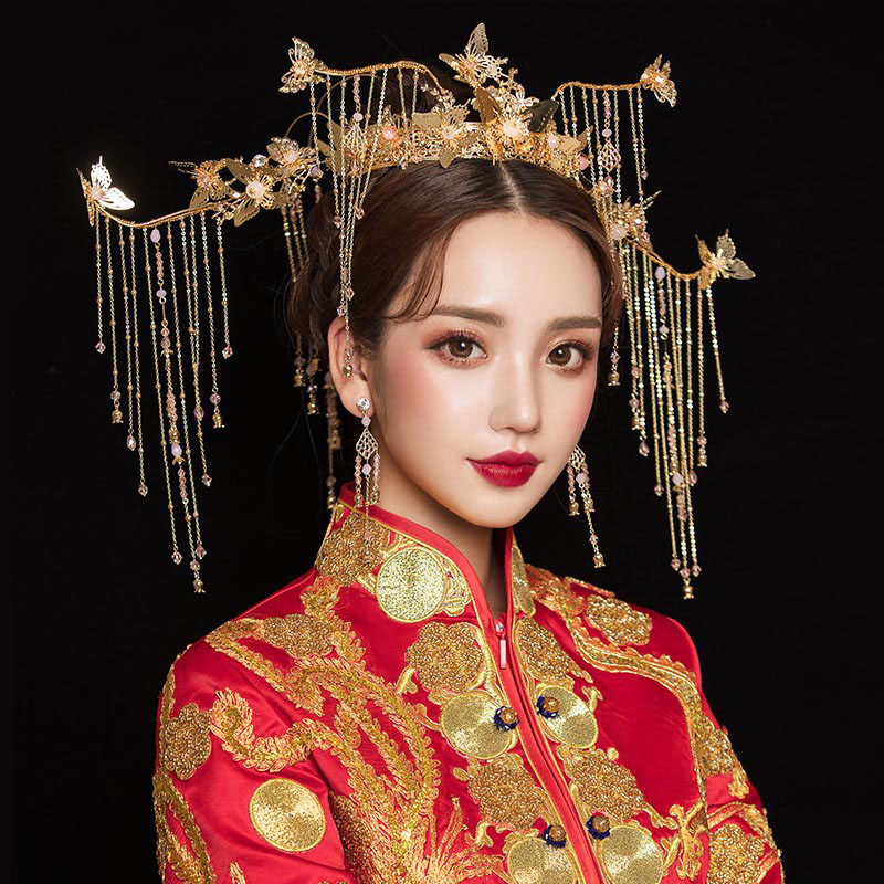 Chinese Bride; Hair Style; Matching; Hair Accessories; Tradition Hair Style; Ancient Hair Style; Weddings Hair Style; Red Hair Style; Accessories