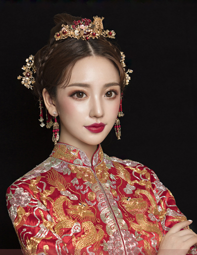 Chinese Bride; Hair Style; Matching; Hair Accessories; Tradition Hair Style; Ancient Hair Style; Weddings Hair Style; Red Hair Style; Accessories