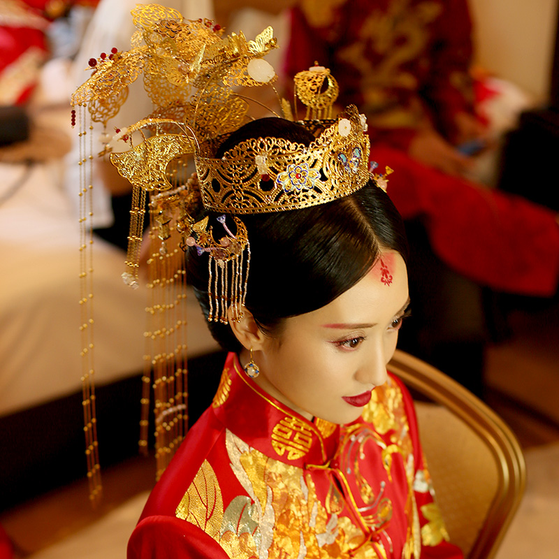 Chinese Bride; Hair Style; Matching; Hair Accessories; Tradition Hair Style; Ancient Hair Style; Weddings Hair Style; Red Hair Style; Accessories