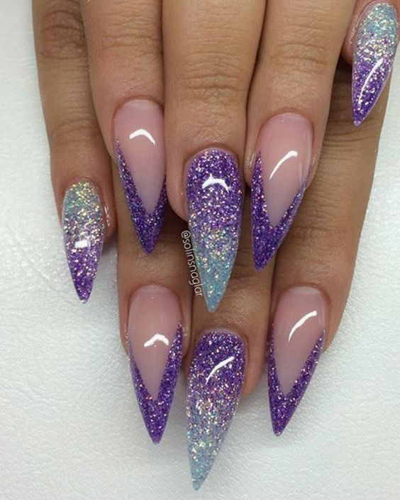 sparkling；Pointed；matte；acrylic；long；glitter；jewels