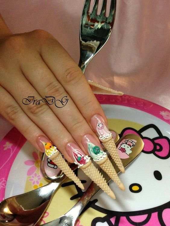 Long pointed nails; Extra long nails; Nail art; Long nail art; Sharp nails