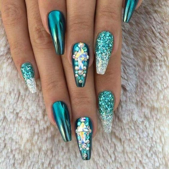 sparkling；Pointed；matte；acrylic；long；glitter；jewels