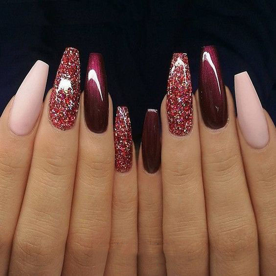 sparkling；Pointed；matte；acrylic；long；glitter；jewels