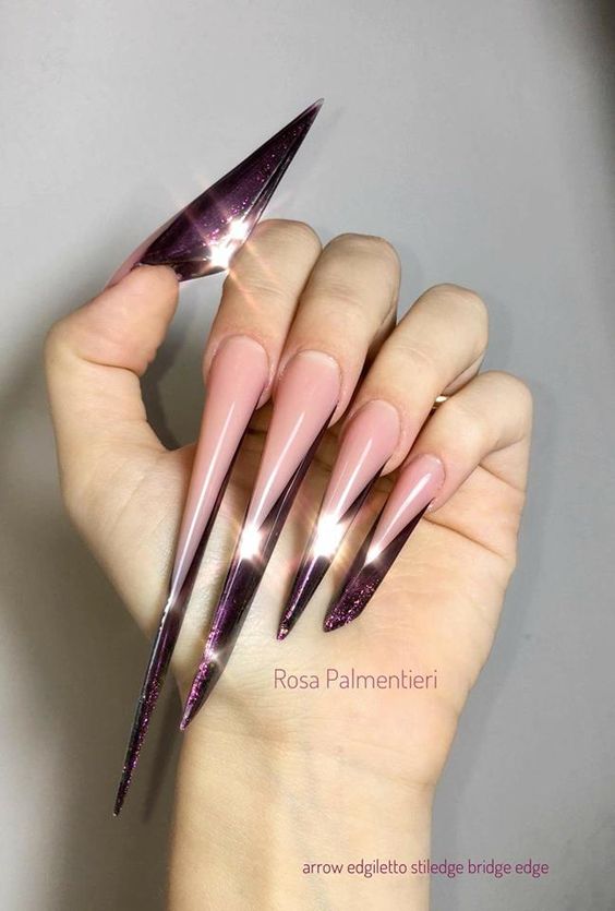 Long pointed nails; Extra long nails; Nail art; Long nail art; Sharp nails