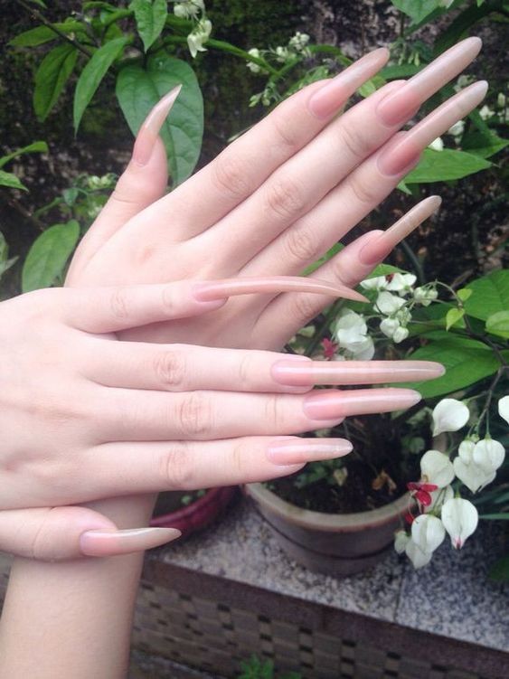 Long pointed nails; Extra long nails; Nail art; Long nail art; Sharp nails