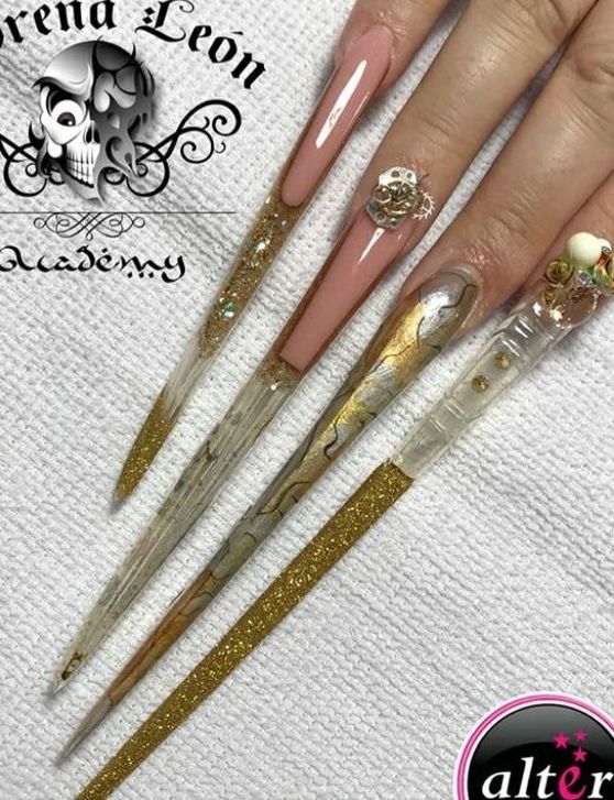 Long pointed nails; Extra long nails; Nail art; Long nail art; Sharp nails