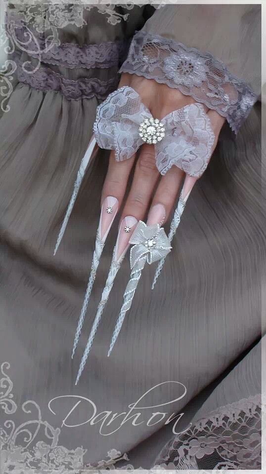 Long pointed nails; Extra long nails; Nail art; Long nail art; Sharp nails