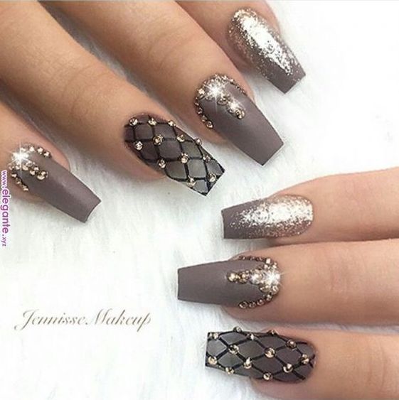 sparkling；Pointed；matte；acrylic；long；glitter；jewels