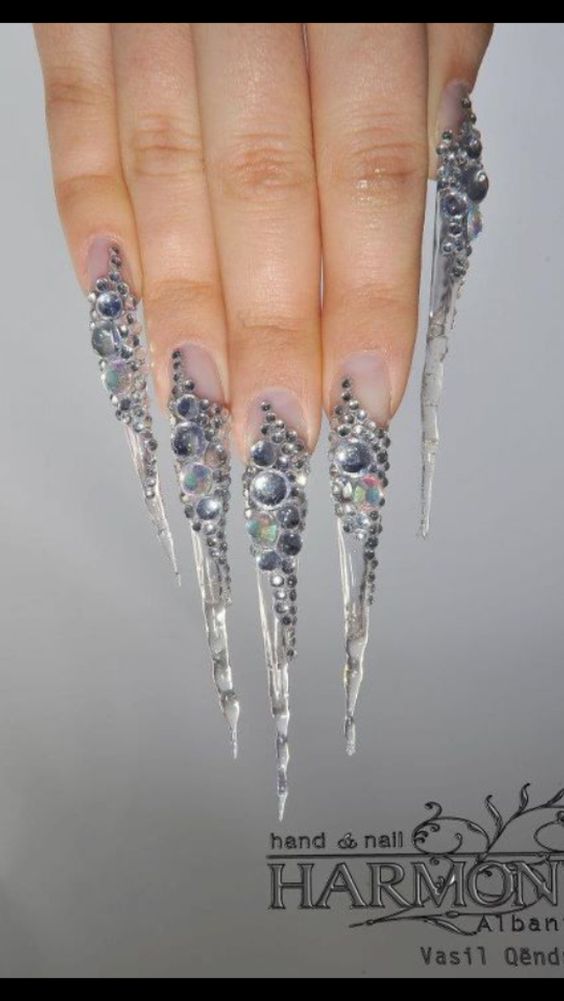 Long pointed nails; Extra long nails; Nail art; Long nail art; Sharp nails