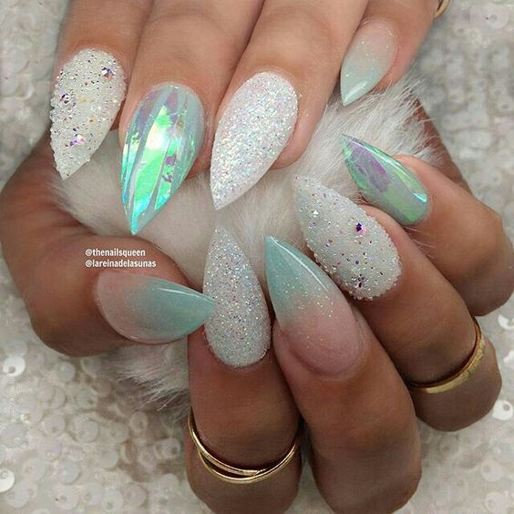 sparkling；Pointed；matte；acrylic；long；glitter；jewels