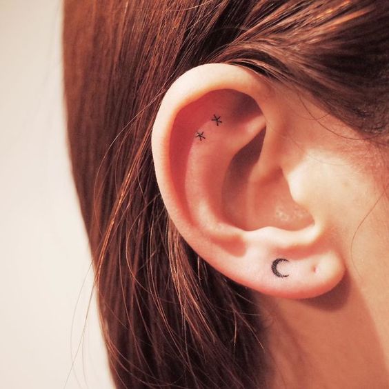 Ear tattoo;Tiny tattoo; tattoo designs; delicate tattoo