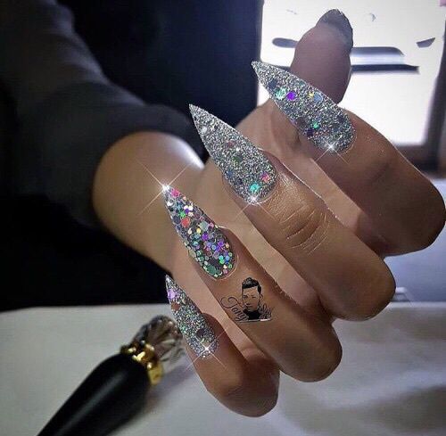 sparkling；Pointed；matte；acrylic；long；glitter；jewels