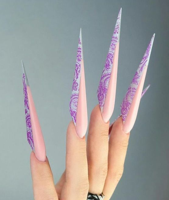 Long pointed nails; Extra long nails; Nail art; Long nail art; Sharp nails