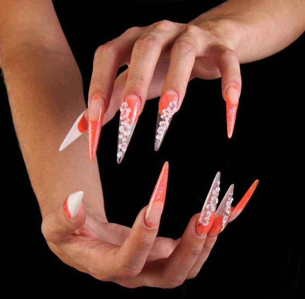 Long pointed nails; Extra long nails; Nail art; Long nail art; Sharp nails