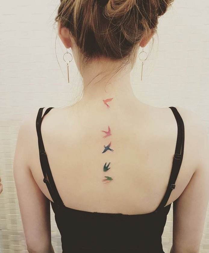 Back Tattoo; Small Tattoo； Tattoo For Woman; Meaningful Tattoo; Spine Tattoo; Female Tattoo