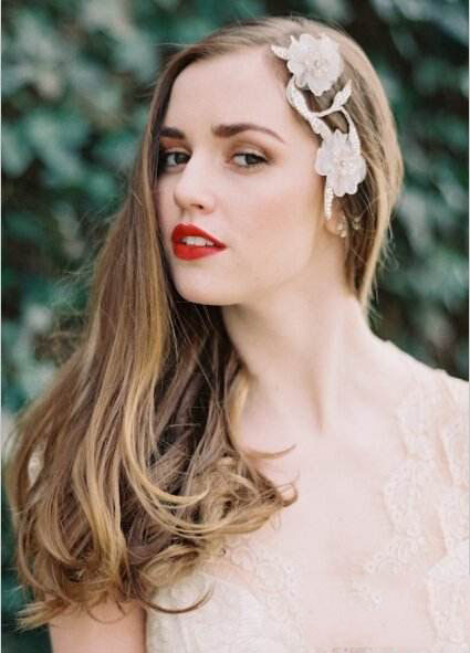 Bride hairstyle ;half up half down;for long hair;front view;medium length;with veil;down curls;wedding ideas