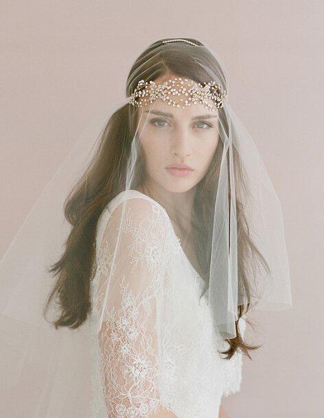 Bride hairstyle ;half up half down;for long hair;front view;medium length;with veil;down curls;wedding ideas