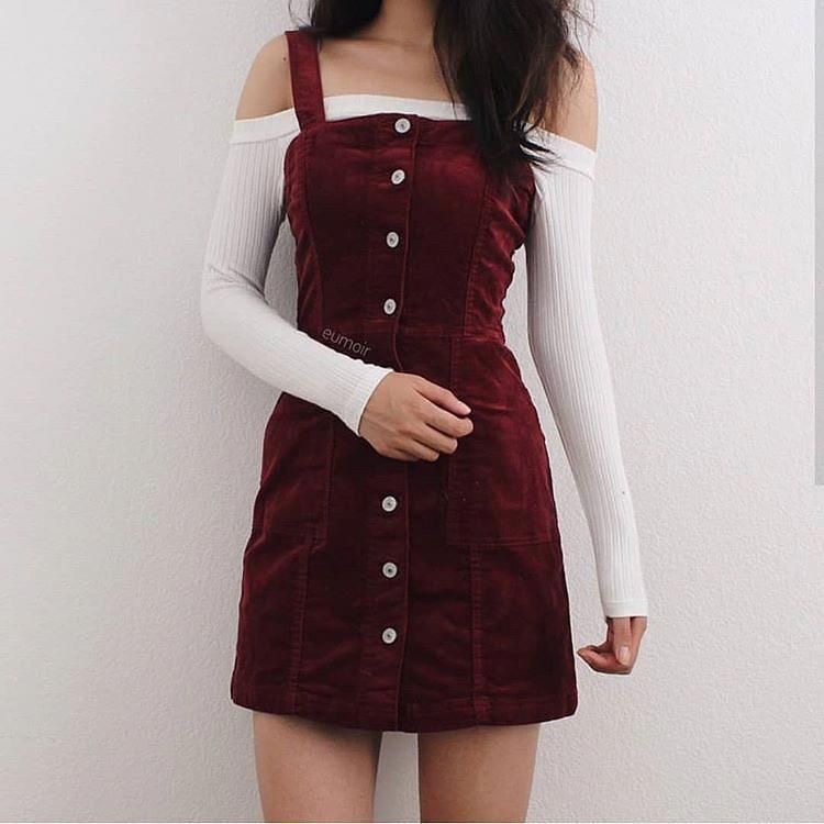 Overalls Dress;Overalls Shorts;Fashion; Street Beat; Young Girl;Match; Short Skirt; Summer; Baggy; Denim;Overalls Dress Converse;Burgundy ;Corduroy; Outfit